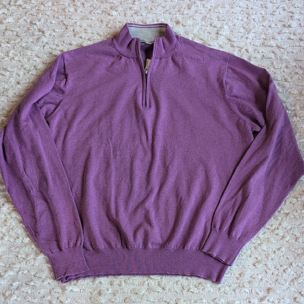 Peter Millar Men's XL Silk Cashmere Blend Lavender Zip-Up Quarter Zip Sweater
